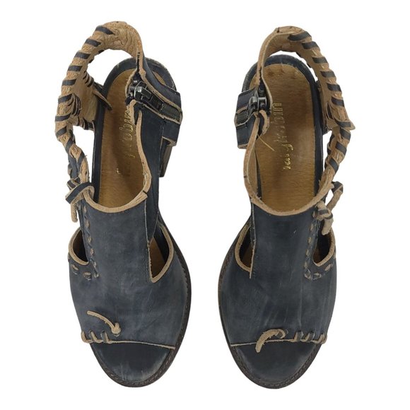 Farylrobin Loki Full Leather Chunky Heel Sandal Womens Size 8.5 Gray Black - Picture 9 of 12